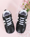 Indoor stripe 6M-18M design PU leather breathable non slip fabric bottom baby sneaker Black 